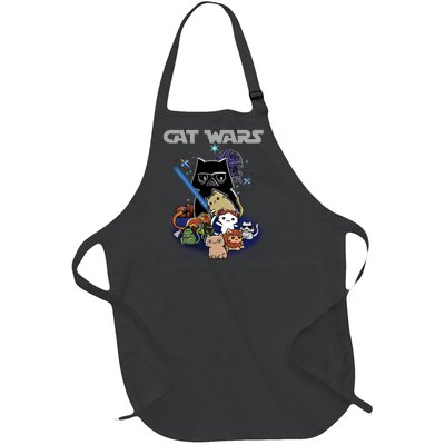 Cat Wars Meow Cat Lover Illustration Full-Length Apron With Pockets