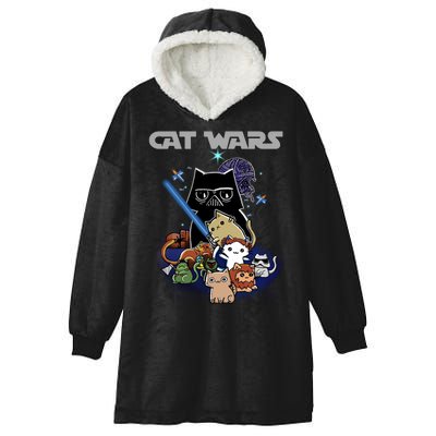 Cat Wars Meow Cat Lover Illustration Hooded Wearable Blanket