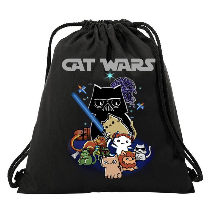 Cat Wars Meow Cat Lover Illustration Drawstring Bag