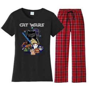 Cat Wars Meow Cat Lover Illustration Women's Flannel Pajama Set