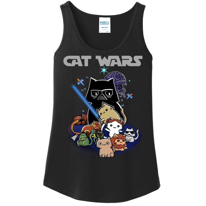 Cat Wars Meow Cat Lover Illustration Ladies Essential Tank