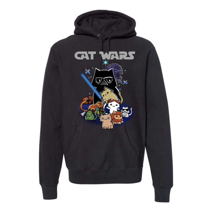 Cat Wars Meow Cat Lover Illustration Premium Hoodie