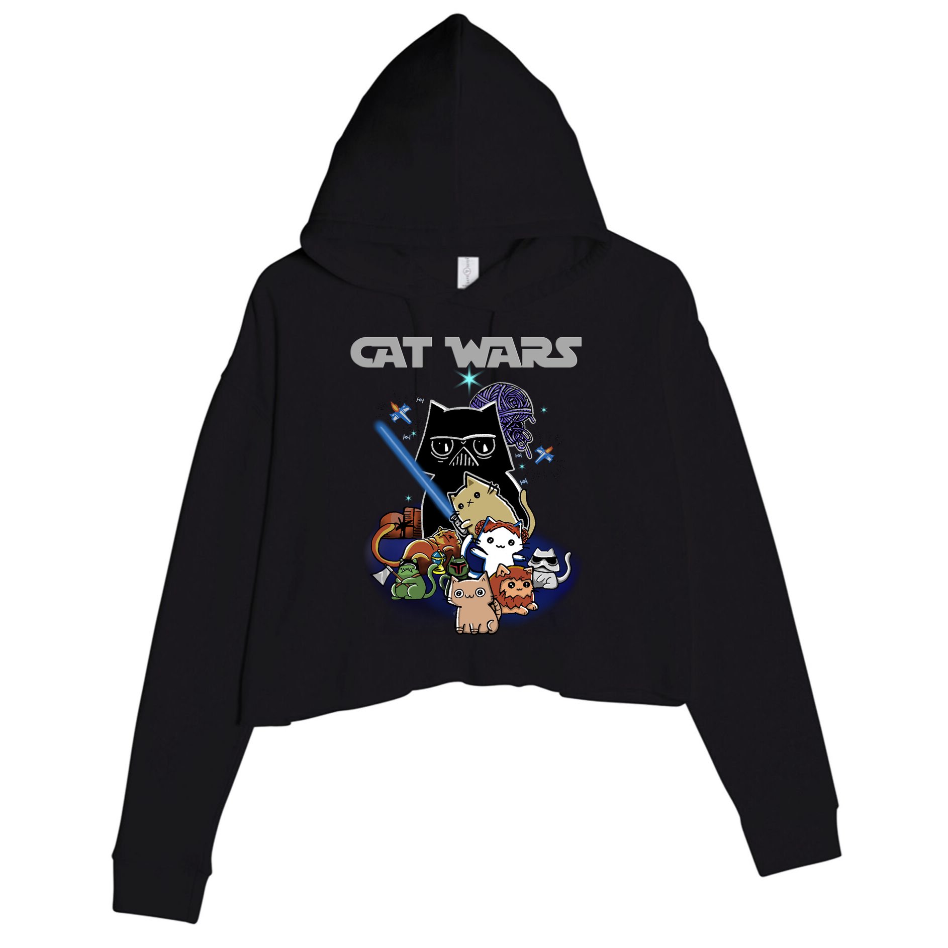 Cat Wars Meow Cat Lover Illustration Crop Fleece Hoodie