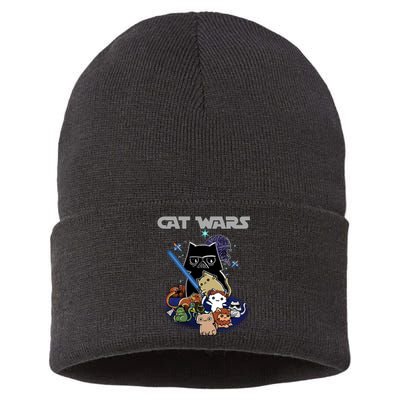 Cat Wars Meow Cat Lover Illustration Sustainable Knit Beanie