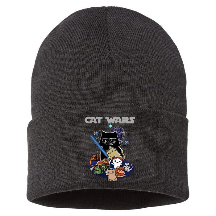 Cat Wars Meow Cat Lover Illustration Sustainable Knit Beanie