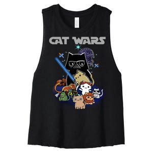 Cat Wars Meow Cat Lover Illustration Women's Racerback Cropped Tank