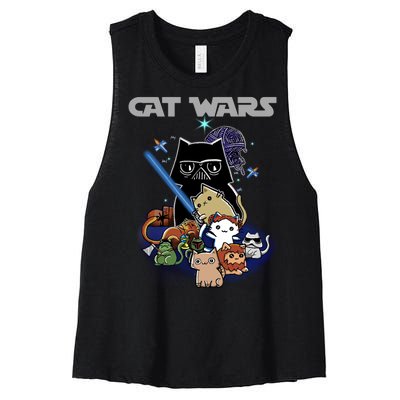 Cat Wars Meow Cat Lover Illustration Women's Racerback Cropped Tank