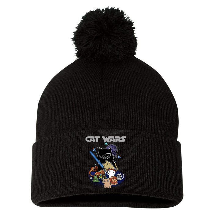 Cat Wars Meow Cat Lover Illustration Pom Pom 12in Knit Beanie