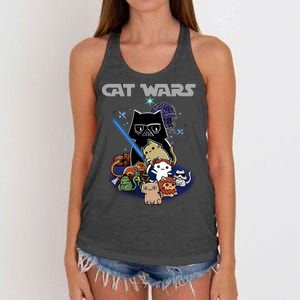 Cat Wars Meow Cat Lover Illustration Women's Knotted Racerback Tank