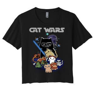 Cat Wars Meow Cat Lover Illustration Women's Crop Top Tee