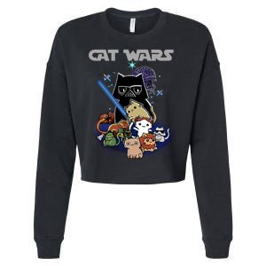 Cat Wars Meow Cat Lover Illustration Cropped Pullover Crew