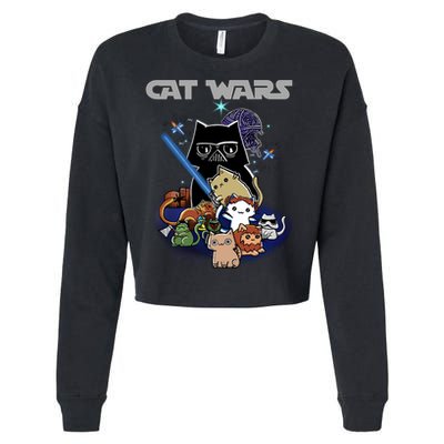 Cat Wars Meow Cat Lover Illustration Cropped Pullover Crew