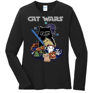 Cat Wars Meow Cat Lover Illustration Ladies Long Sleeve Shirt