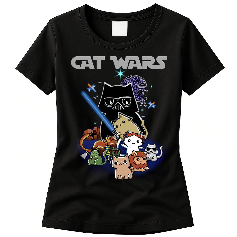 Cat Wars Meow Cat Lover Illustration Womens T-Shirt