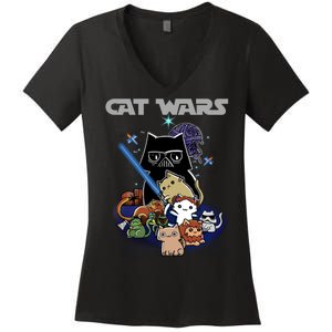 Cat Wars Meow Cat Lover Illustration Women's V-Neck T-Shirt