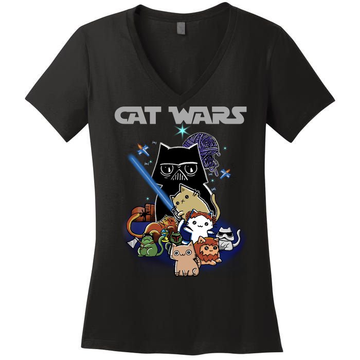 Cat Wars Meow Cat Lover Illustration Women's V-Neck T-Shirt