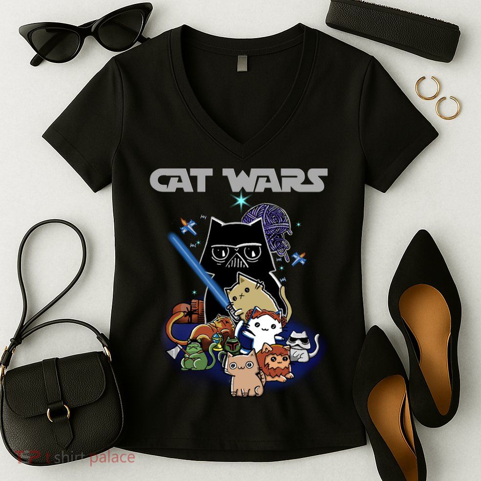 Cat Wars Meow Cat Lover Illustration Women's V-Neck T-Shirt