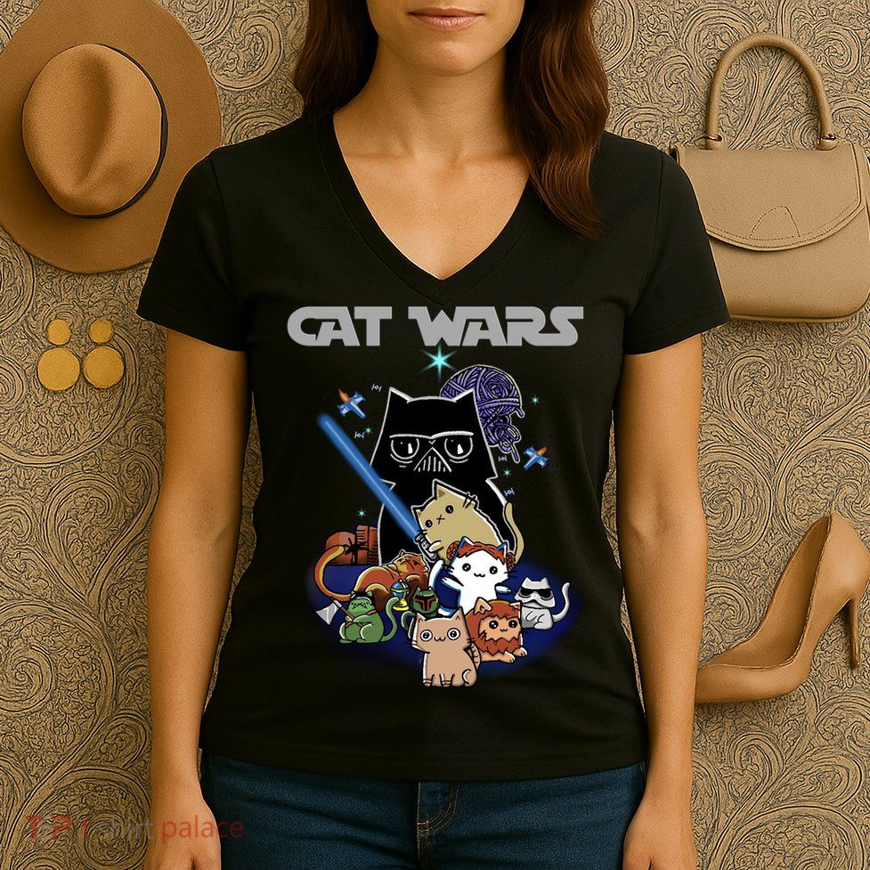Cat Wars Meow Cat Lover Illustration Women's V-Neck T-Shirt