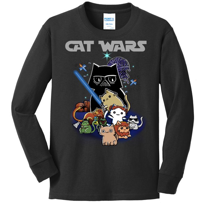 Cat Wars Meow Cat Lover Illustration Kids Long Sleeve Shirt