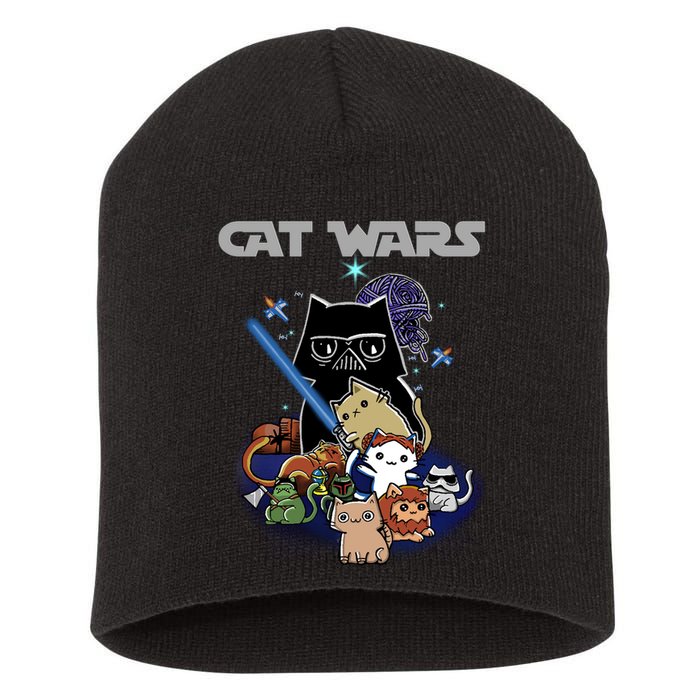 Cat Wars Meow Cat Lover Illustration Short Acrylic Beanie