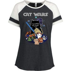 Cat Wars Meow Cat Lover Illustration Enza Ladies Jersey Colorblock Tee