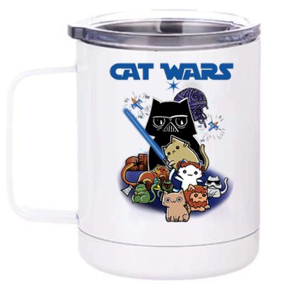 Cat Wars Meow Cat Lover Illustration 12 oz Stainless Steel Tumbler Cup