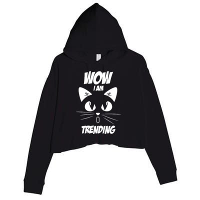 Cat Wow I'm Trending Crop Fleece Hoodie