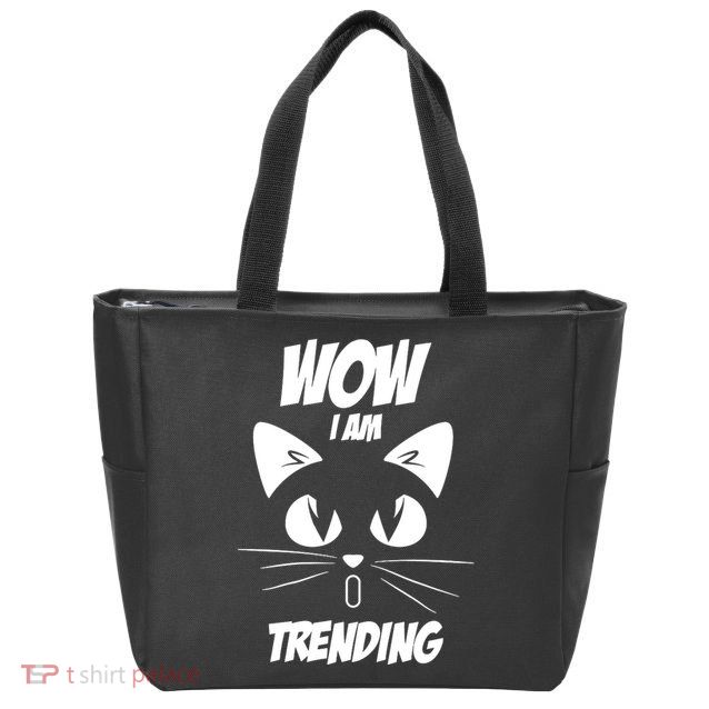 Cat Wow I'm Trending Zip Tote Bag