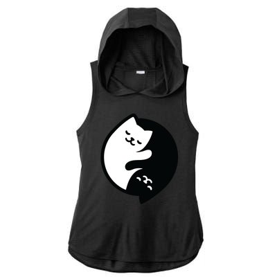 Cat Yin And Yang Cute Ladies PosiCharge Tri-Blend Wicking Draft Hoodie Tank