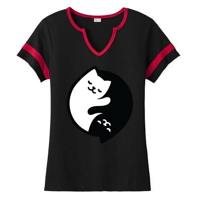 Cat Yin And Yang Cute Ladies Halftime Notch Neck Tee