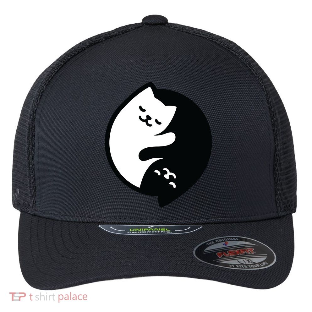 Cat Yin And Yang Cute Flexfit Unipanel Trucker Cap