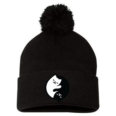 Cat Yin And Yang Cute Pom Pom 12in Knit Beanie