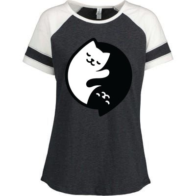 Cat Yin And Yang Cute Enza Ladies Jersey Colorblock Tee