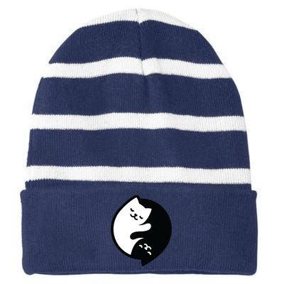 Cat Yin And Yang Cute Striped Beanie with Solid Band