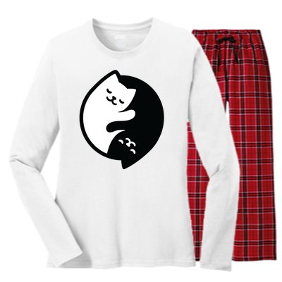 Cat Yin And Yang Cute Women's Long Sleeve Flannel Pajama Set 