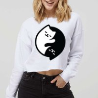 Cat Yin And Yang Cute Cropped Pullover Crew