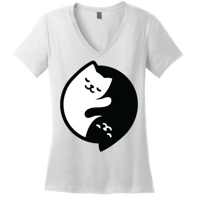 Cat Yin And Yang Cute Women's V-Neck T-Shirt