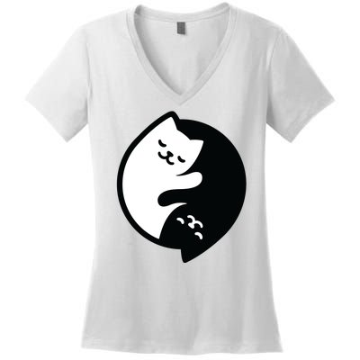 Cat Yin And Yang Cute Women's V-Neck T-Shirt