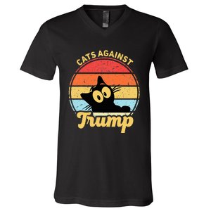 Cats Against Trump Funny Anti Trump 2020 Election Funny Cat V-Neck T-Shirt