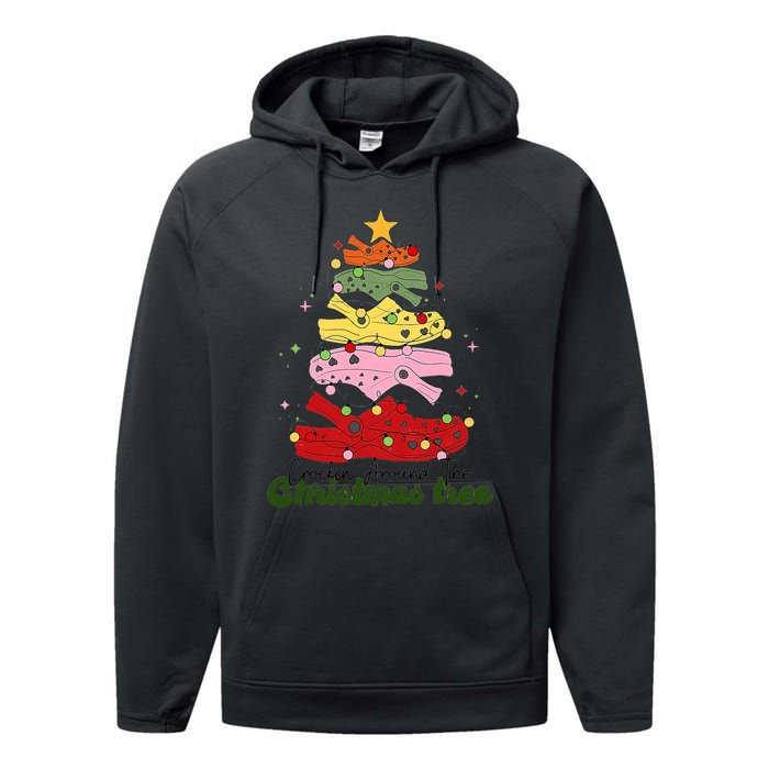 Crockin Around The Christmas Tree Crocking Around Performance Fleece Hoodie