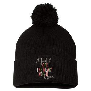 Christmas A Thrill Of Hope The Weary World Rejoices Xmas Pom Pom 12in Knit Beanie