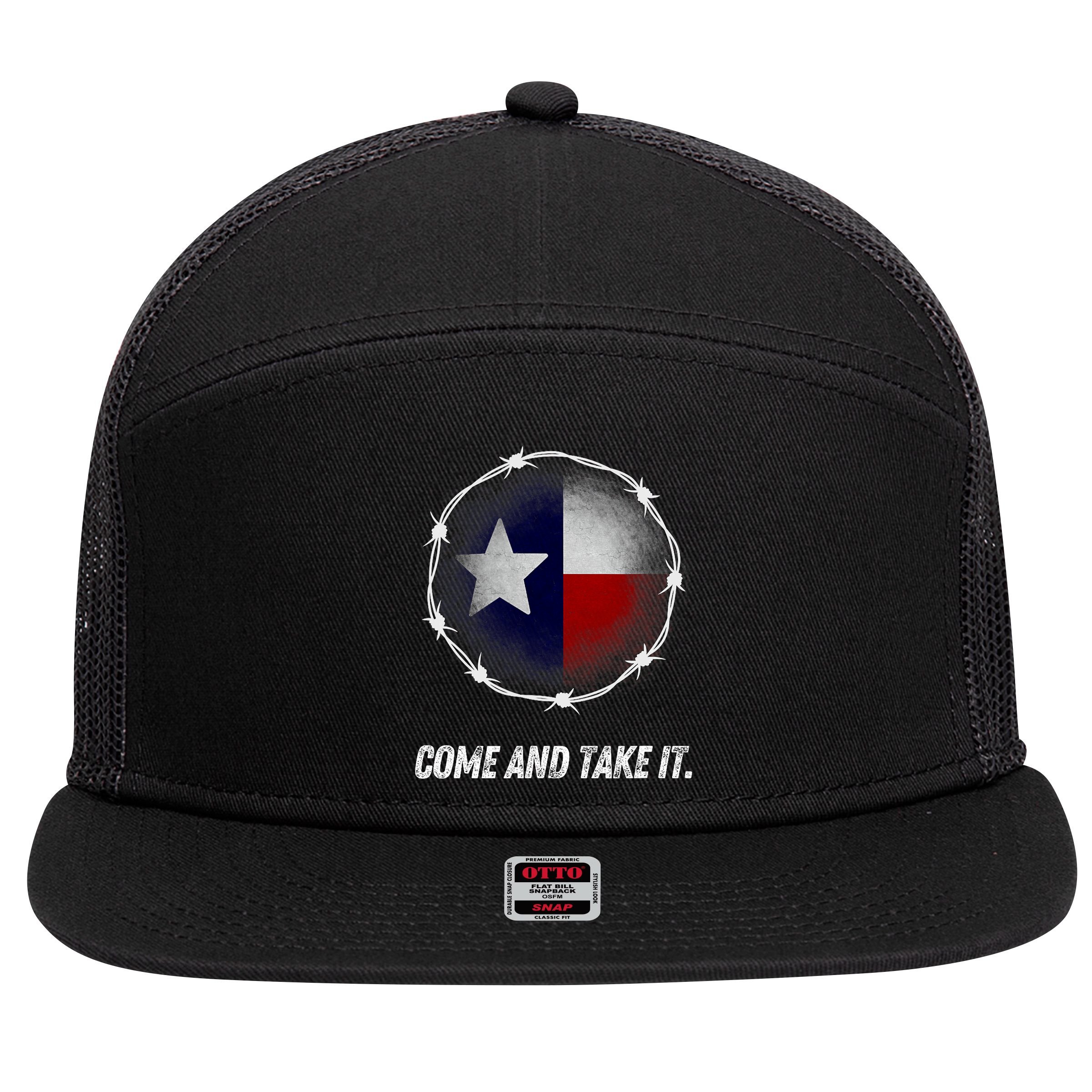 Come And Take It Texas Flag Barbed Wire Patriotic Usa 7 Panel Mesh Trucker Snapback Hat