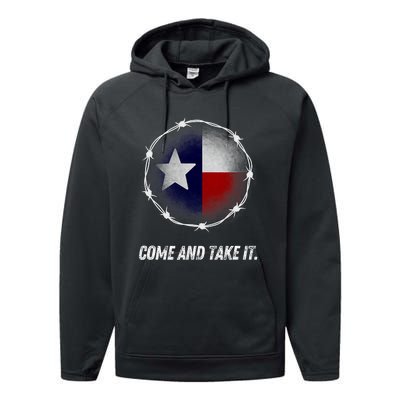 Come And Take It Texas Flag Barbed Wire Patriotic Usa Performance Fleece Hoodie