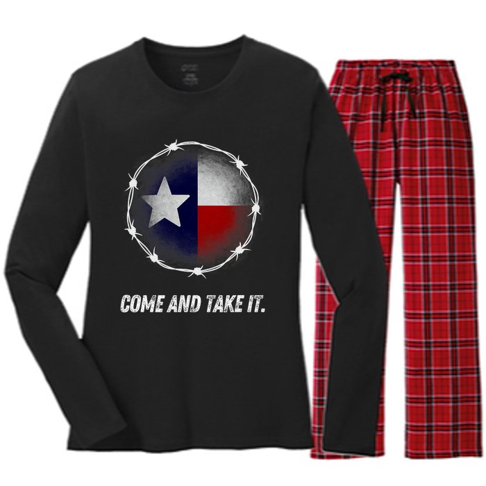 Come And Take It Texas Flag Barbed Wire Patriotic Usa Women's Long Sleeve Flannel Pajama Set 