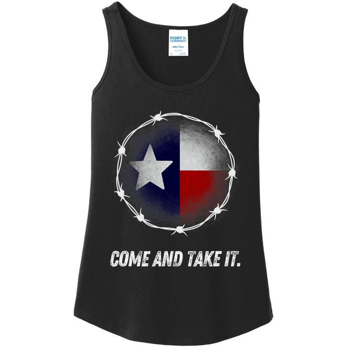 Come And Take It Texas Flag Barbed Wire Patriotic Usa Ladies Essential Tank