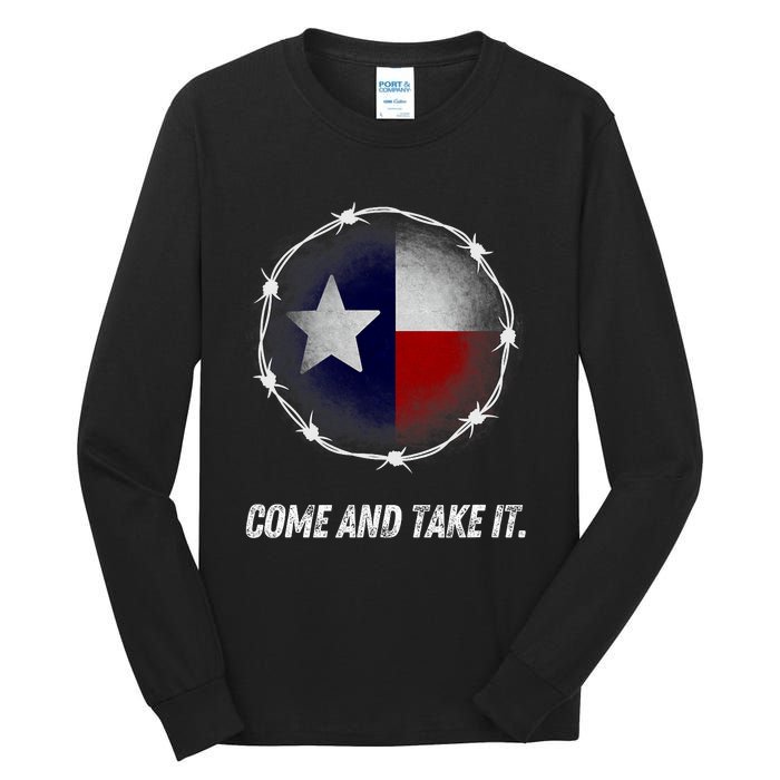 Come And Take It Texas Flag Barbed Wire Patriotic Usa Tall Long Sleeve T-Shirt