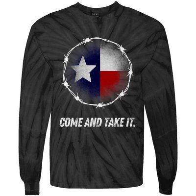 Come And Take It Texas Flag Barbed Wire Patriotic Usa Tie-Dye Long Sleeve Shirt