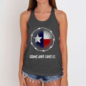 Come And Take It Texas Flag Barbed Wire Patriotic Usa Women's Knotted Racerback Tank