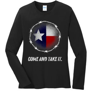 Come And Take It Texas Flag Barbed Wire Patriotic Usa Ladies Long Sleeve Shirt