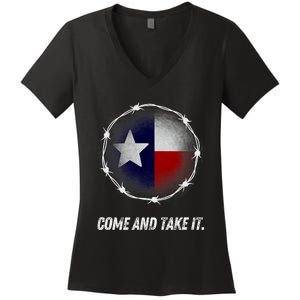 Come And Take It Texas Flag Barbed Wire Patriotic Usa Women's V-Neck T-Shirt